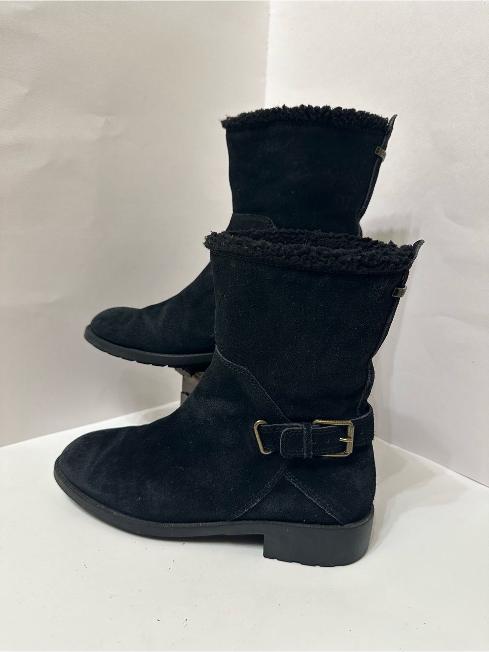 Cole Haan Boots Womens Size 8 Black Suede Waterproof Faux Fur Lined W15745